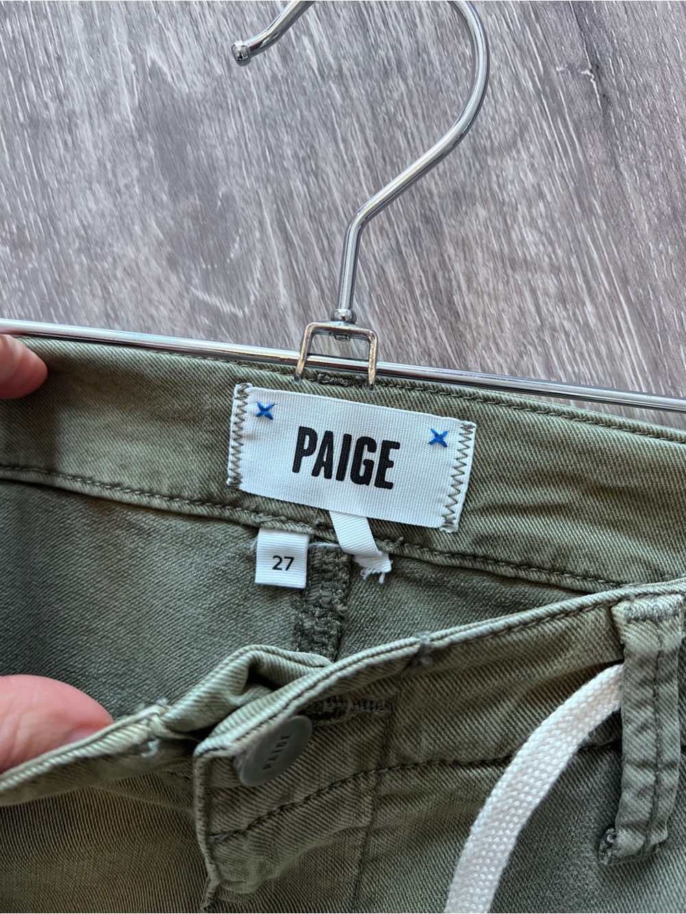 Paige Carly jeans vintage green wide leg mid rise tie waist - Picture 7 of 10